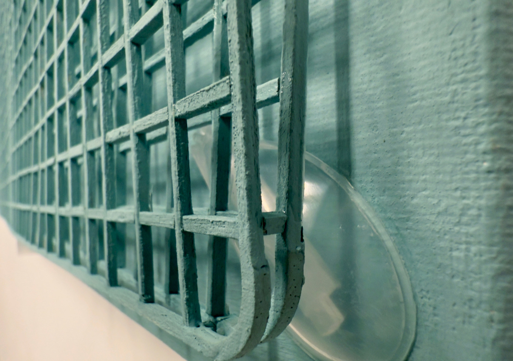 Tsung-Hsuan HSU, Jiangjun Village (detail), 2025, Keim mineral paint, aircraft plywood, rubber, pumice, plastic products, 60x120x6.5cm 